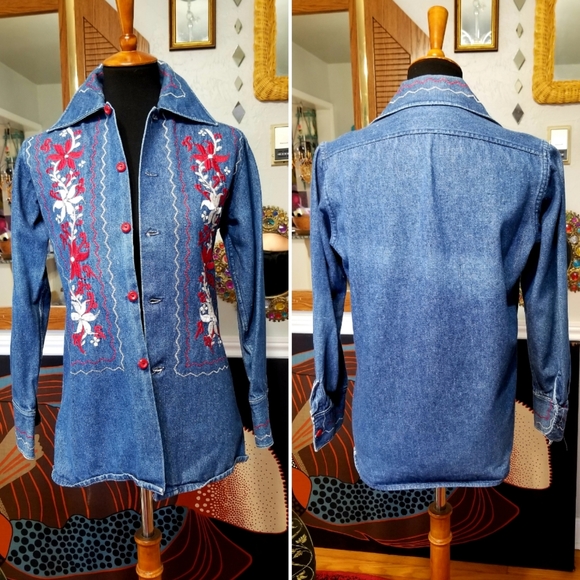 VTG 60s/70s Mexican Embroidered Jean Jacket - Picture 9 of 13